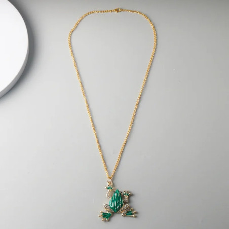 Cute Sparkling Frog Necklace - Gold & Crystal Pendant