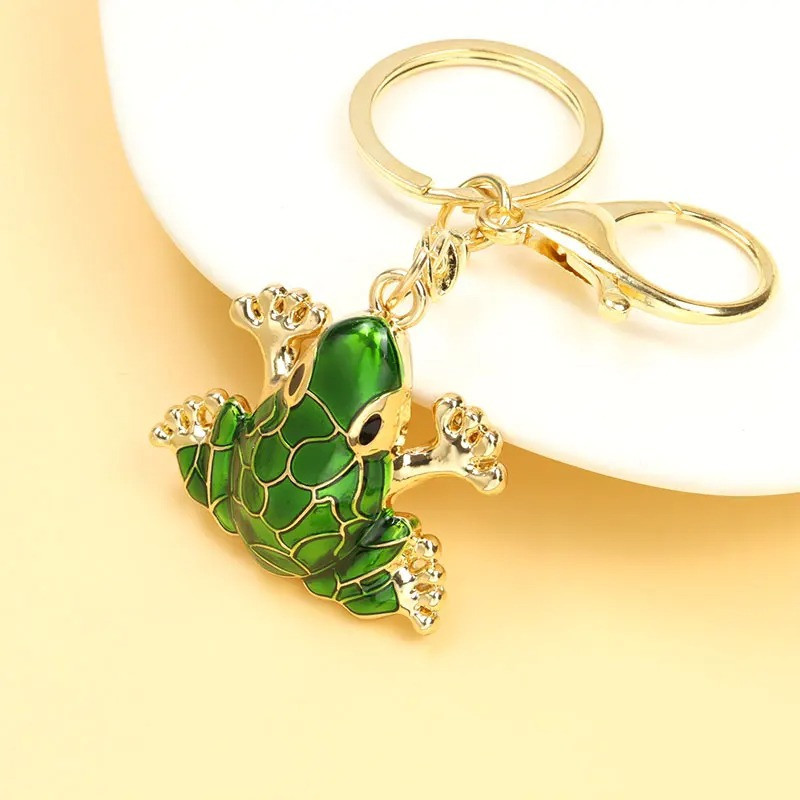 Cute Frog Keychain "Verdant Glow" - Gold or Silver Finish