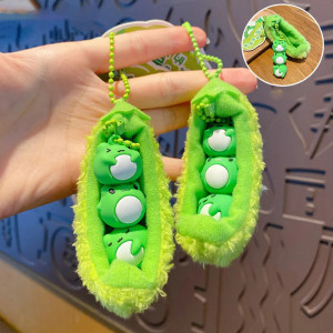 Cute Frog Keychain | Kawaii Pea Pod with 3 Frogs Gift