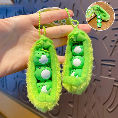 Cute Frog Keychain | Kawaii Pea Pod with 3 Frogs Gift