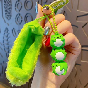 Cute Frog Keychain | Kawaii Pea Pod with 3 Frogs Gift