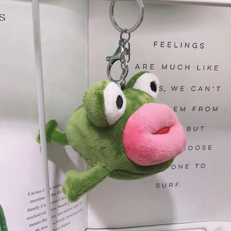 Cute 'Sweet Kiss' Frog Keychain – Funny Plush Charm Gift