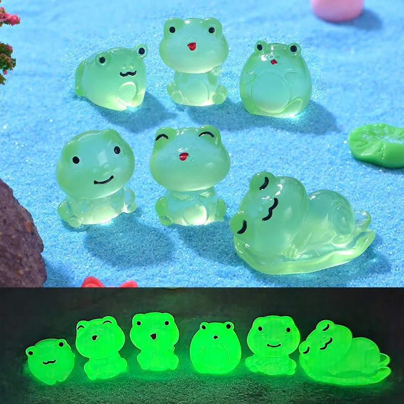 Glow in the Dark Mini Frog Figurines - Cute Terrarium Decor (Set of 6)