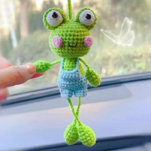 Handmade 'Summer Outfit' Frog Car Mirror Charm - Cute Crochet Gift