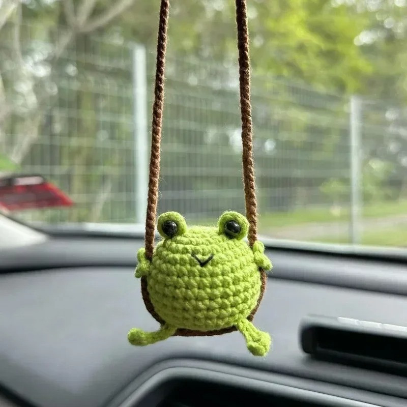 Cute Frog on Swing Rearview Mirror Pendant - Unique Handmade Gift