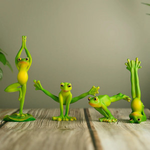 Cute Frog Yoga Figurines | 4 Zen Poses | Unique Resin Decor