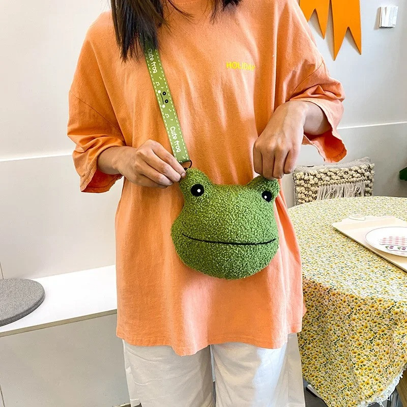 Cute Frog Head Plush Bag - Large Crossbody Purse