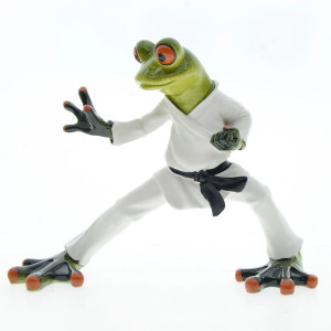 Kara-tea the Karate Frog Statue | Funny Black Belt Figurine