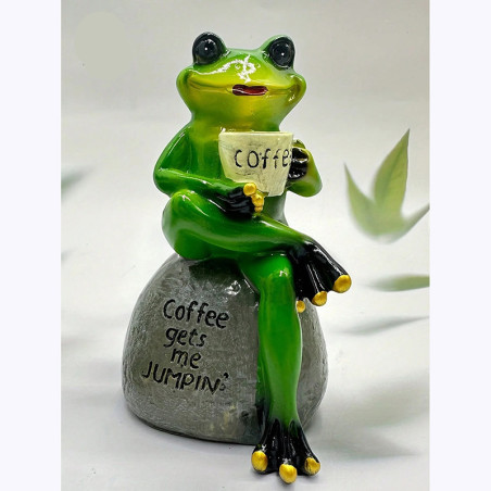 Funny Coffee Frog Statue | Cute Resin Figurine Desk Decor Gift