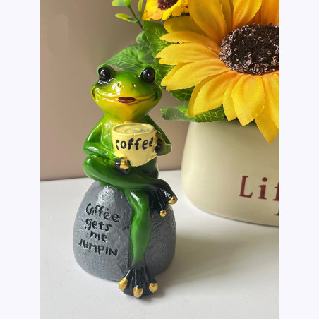 Funny Coffee Frog Statue | Cute Resin Figurine Desk Decor Gift