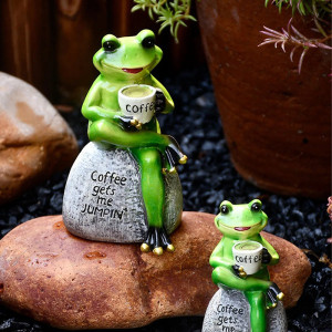 Funny "Coffee Gets Me Jumpin'" Frog Statue - Cute Gift Idea