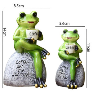 Funny "Coffee Gets Me Jumpin'" Frog Statue - Cute Gift Idea