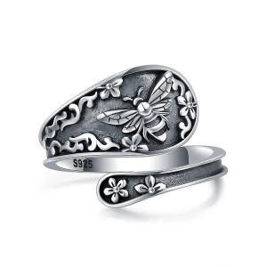 Vintage Floral Bee Ring 925 Sterling Silver | Nature Jewelry
