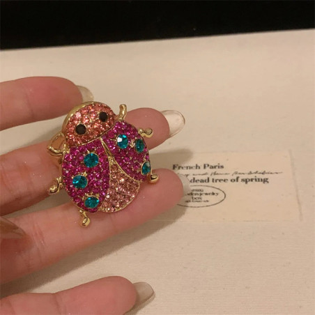 Cute Ladybug Ring Pink & Turquoise | Joyful Sparkle Jewelry