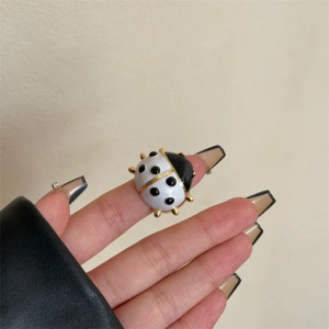 Black & White Ladybug Ring - Pearly Twilight