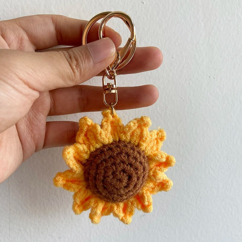 Handmade Crochet Sunflower Keychain - Unique Gift for Her