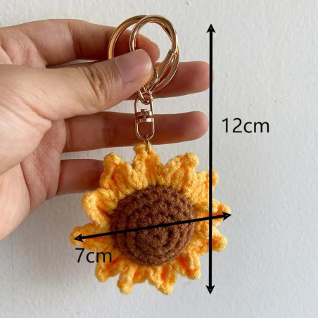 Handmade Crochet Sunflower Keychain | Cute Bee Lover Gift