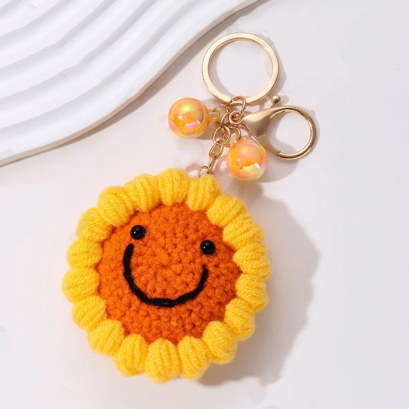 Cute Crochet Sun Keychain | Handmade Gift with Sparkling Beads