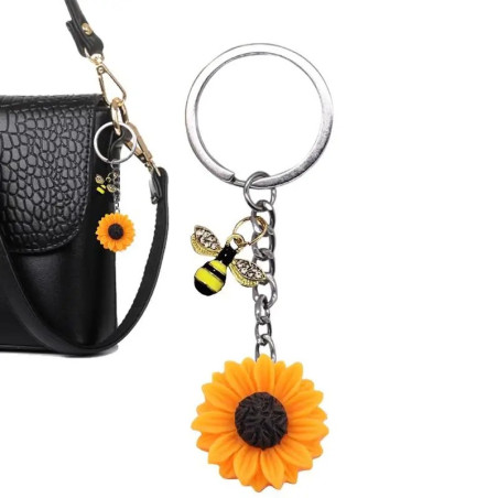 Sparkling Bee & Sunflower Keychain | Cute Nature Lover Gift