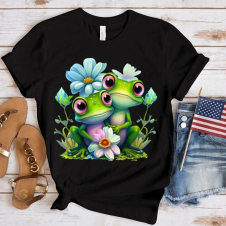 Cute Frog T-Shirt "Blue Flower Duo" | 10 Colors Available