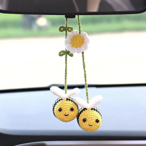 Handmade Crochet Bee Duo Car Mirror Hanger | Cute Bee Gift