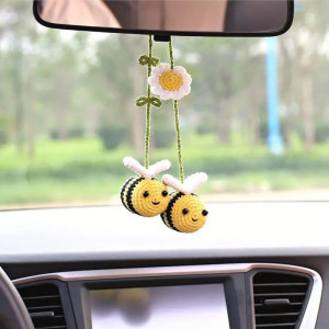 Handmade Crochet Bee Duo Car Mirror Hanger | Cute Bee Gift