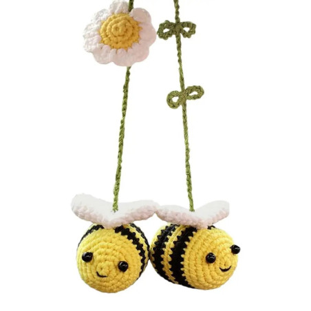 Handmade Crochet Bee Duo Car Mirror Hanger | Cute Bee Gift