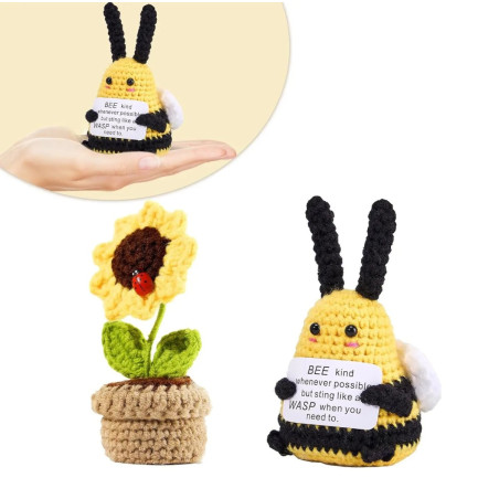 Handmade Positive Bee & Crochet Flower Gift Set | Unique Gift