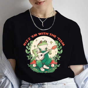 Cute Musician Frog T-Shirt "Rizz 'Em" | Funny Cottagecore Tee