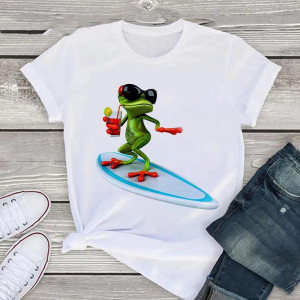 Funny Surfer Frog T-Shirt | Cute Tropical Beach Tee Gift