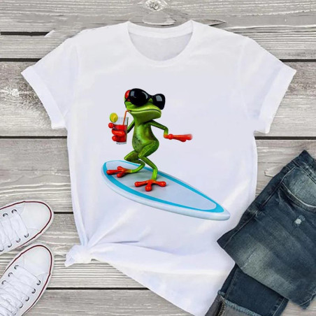 Funny Surfer Frog T-Shirt | Cute Tropical Beach Tee Gift