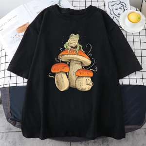 Cute Frog on Mushroom T-Shirt | Forestcore Woodland Gift