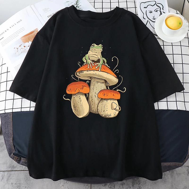 Cute Frog on Mushroom T-Shirt | Forestcore Woodland Gift
