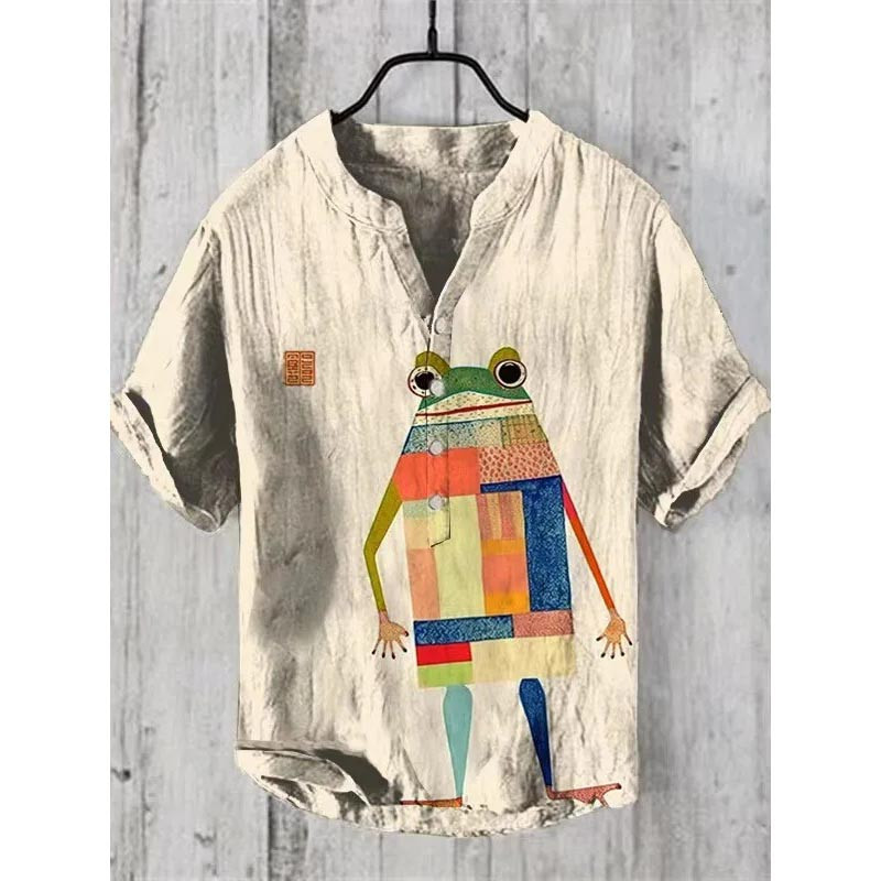 Cute Frog Patchwork Shirt – Unique Artistic Pop Art Tee