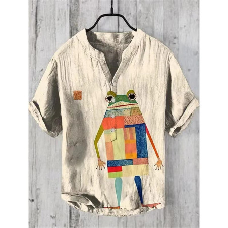 Cute Frog Patchwork Shirt – Unique Artistic Pop Art Tee