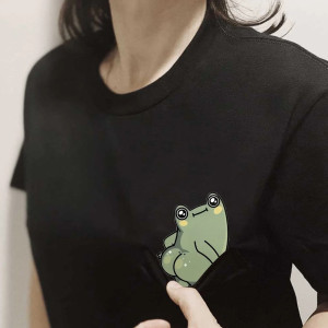 Funny Cheeky Frog T-Shirt | Cute Peek-a-Boo Pocket Tee