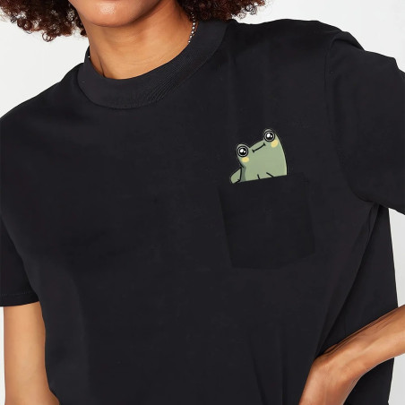 Funny Cheeky Frog T-Shirt | Cute Peek-a-Boo Pocket Tee
