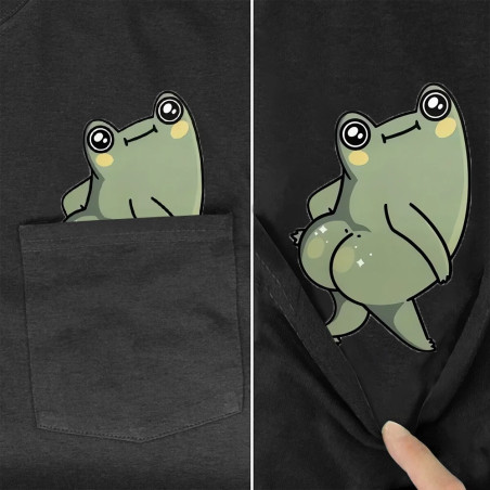 Funny Cheeky Frog T-Shirt | Cute Peek-a-Boo Pocket Tee