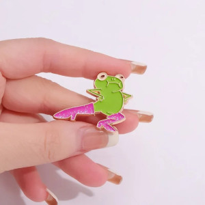 Funny Frog Pin with Pink Glitter Boots | Cute Enamel Pin Gift