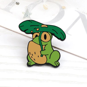 Cute Frog Under Leaf Enamel Pin | Nature Lover Gift Idea