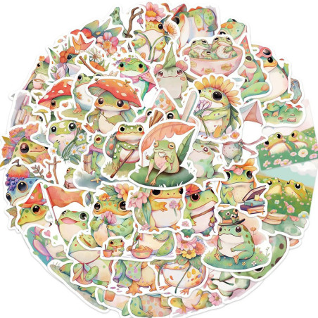 Cute Pastel Frog Stickers | 50 Kawaii Watercolor Decals