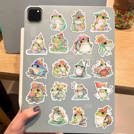 Cute Pastel Frog Stickers | 50 Kawaii Watercolor Decals