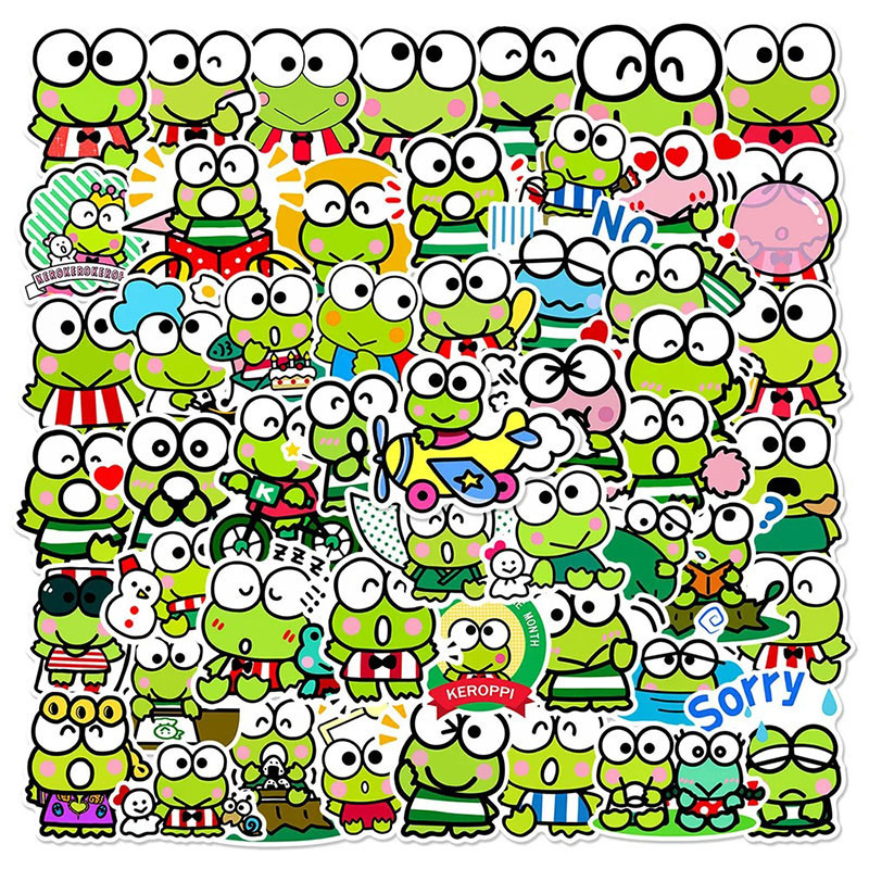 Pop Party Frog Stickers | Cute Keroppi Kawaii Decals – 50 Pcs