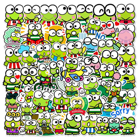 Pop Party Frog Stickers | Cute Keroppi Kawaii Decals – 50 Pcs