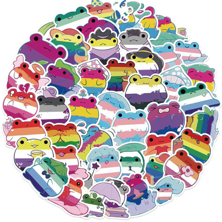 Rainbow Frog Stickers | Cute LGBTQIA+ Decals – Up to 50 pcs