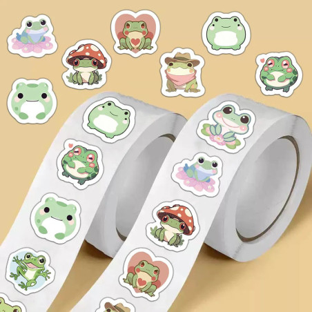 Cute Frog Stickers – Roll of 500 Adorable Kawaii Decals