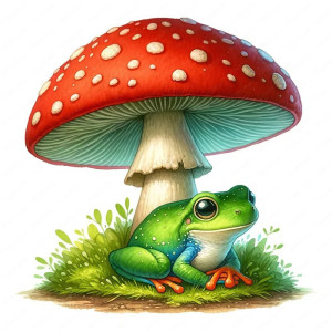 Cozy Forest Frog Sticker – Watercolor Nature Decor – 5 Sizes