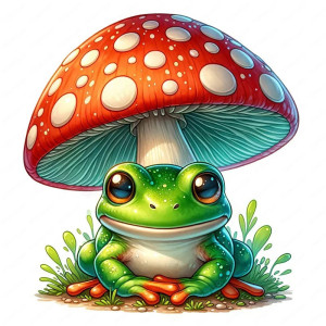 Cute Zen Frog on Mushroom Sticker - 5 Sizes Available !