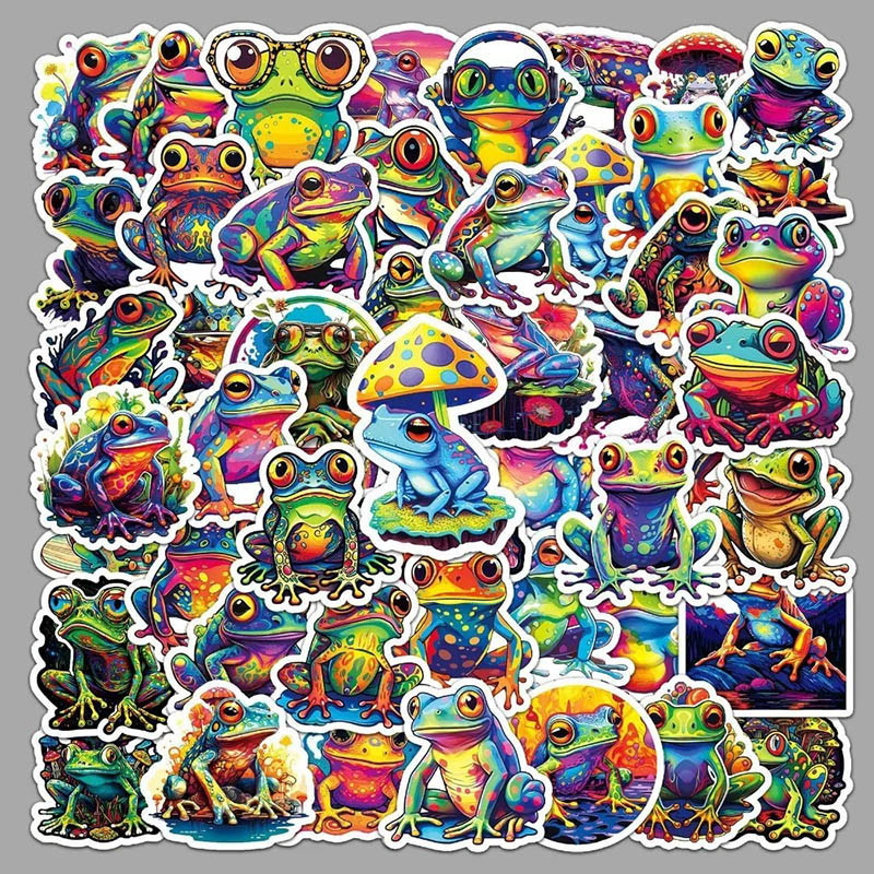 Neon Splash Frog Stickers – Cute Colorful Pack (10 or 50 Pcs)
