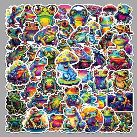 Neon Splash Frog Stickers – Cute Colorful Pack (10 or 50 Pcs)